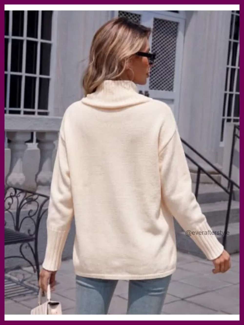 Women's Turtleneck Knit Pullover Sweater - Asymmetric Button Detail Relaxed Fit